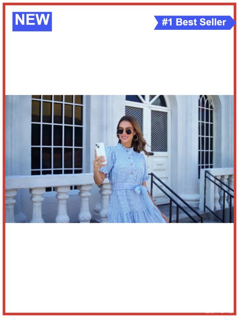 Womens 100% Cotton Striped Button Down Maxi Dress Ruffle Sleeve - Picture 5 of 5